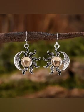 Sun and Moon Dangle Earrings in Silver and Gold Tones
